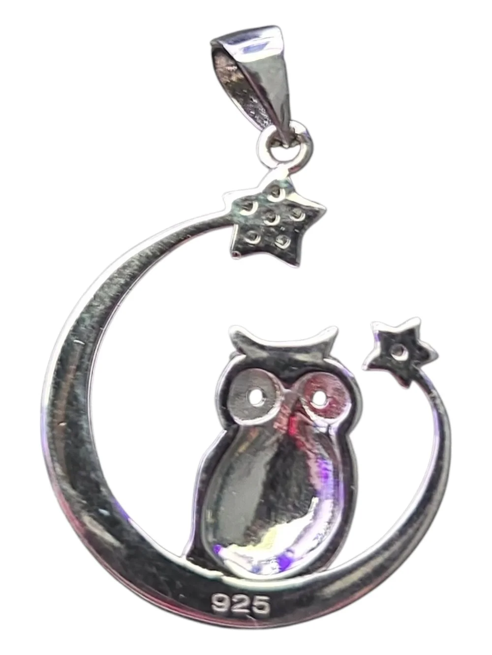 Sterling Silver Owl Pendant Necklace Charm with Blue & Red Enamel Inspirational